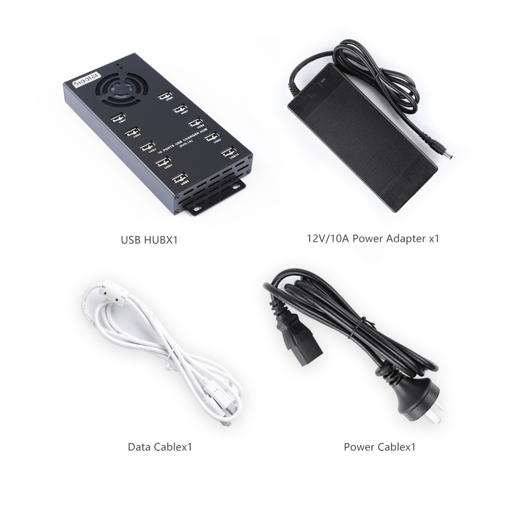 Usb Hub - 10-Port-USB-Hub mit schnellem Laden, automatische Erkennung