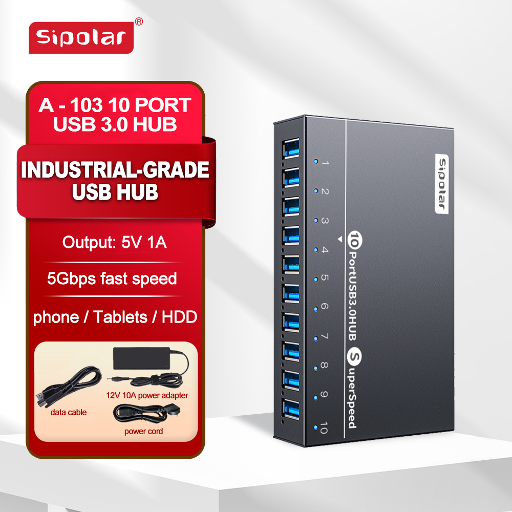 Usb Hub - A103 Sipolar 10-Port USB-Hub mit 60W