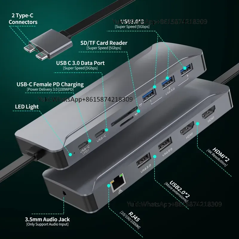 Usb Hub - Meistverkaufte Dual-Display-Dockingstation mit Typ-C zu 4K30HZ