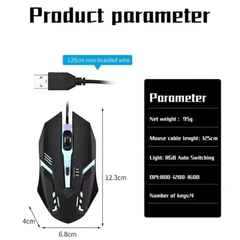 Laptop Mouse - Bunte 3-Tasten-LED-E-Sports-USB-Gaming-Maus, kabelgebundene optische Maus für