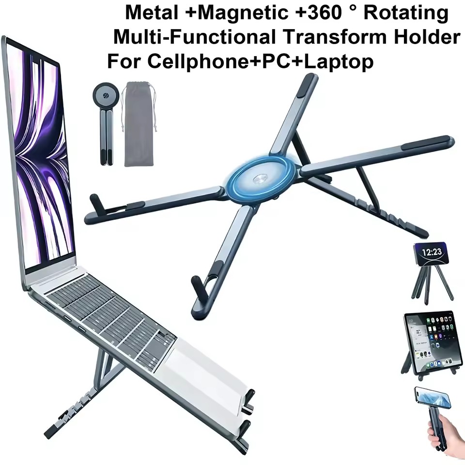 Laptop Stand - 3-in-1 Faltbarer Magnetischer Handyhalter Selfie-Stick Stativ