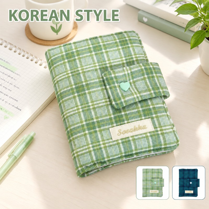 Laptop Sleeve - Grüner, weißer Gingham-Stoffbezug für Handnotizbücher, Buchhülle