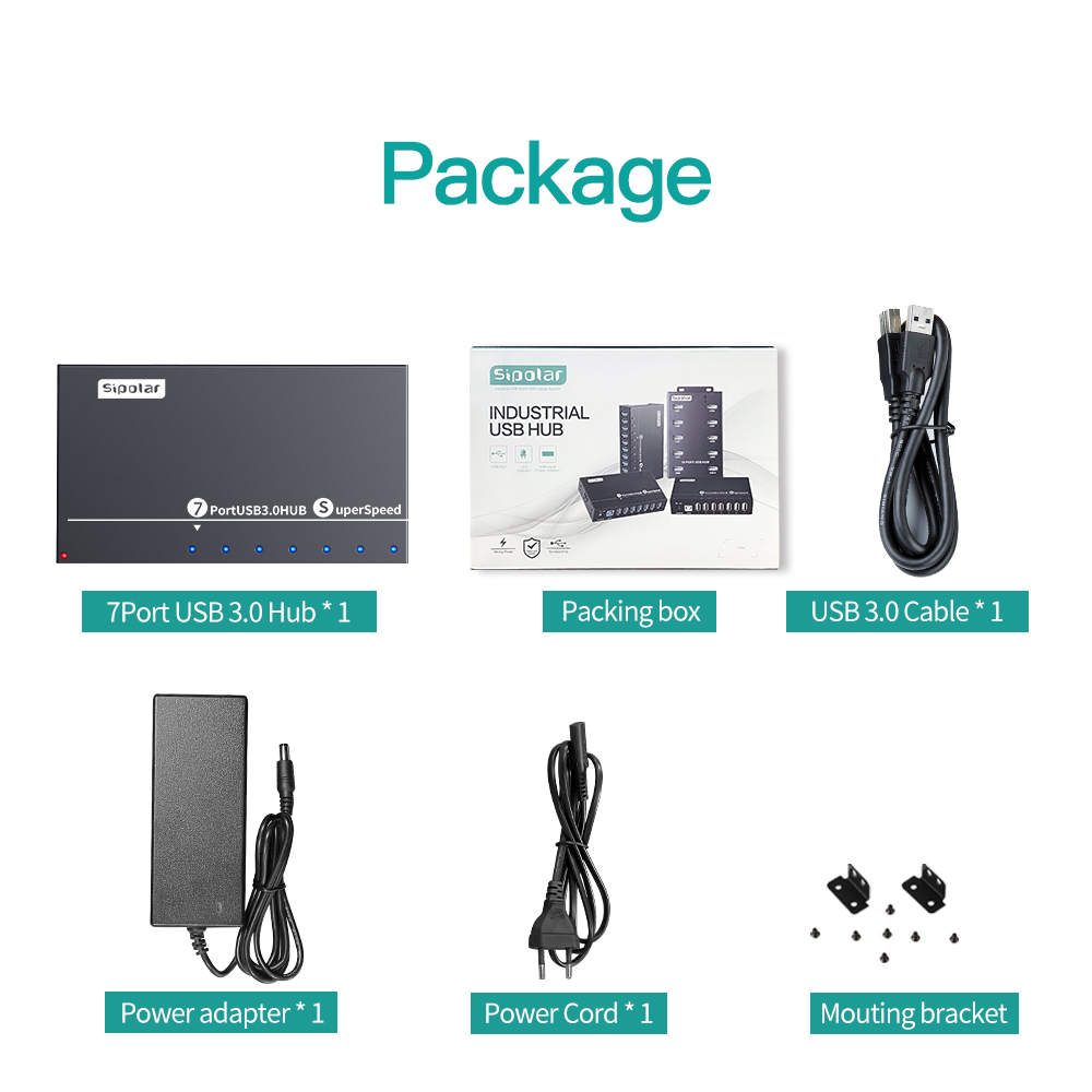 Usb Hub - A173 7 Ports USB3.0 Metall-Industrie-Hub 12V