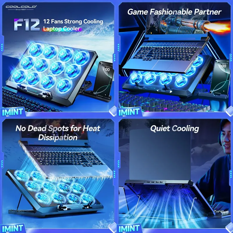 Laptop Stand - COOLCOLD Laptop-Kühlpad mit 12 leisen Lüftern,