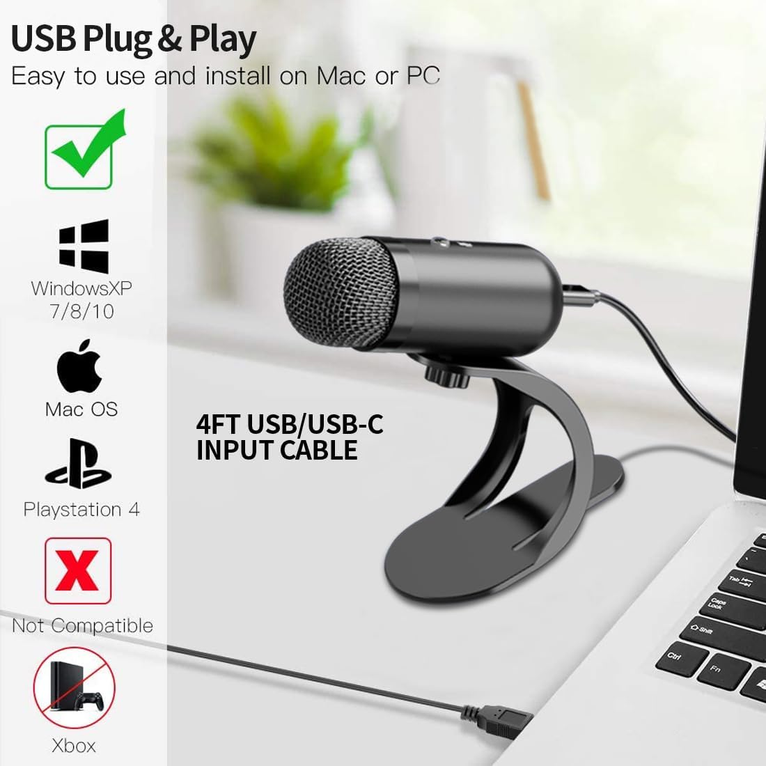 Usb Hub - Professionelles USB-Kondensatormikrofon für Konferenzen, Desktop-Plug-and-Play-Gaming-Mikrofon für